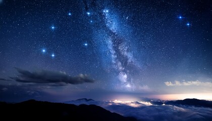 Fototapeta premium Stars In The Night Sky Bring The Clouds Together