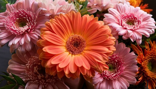 Pink And Orange Transvaal Daisy S In Bunch Of Flowers