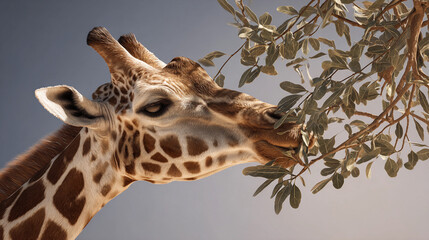 Giraffe reaching for leaves in a sunny savannah landscape