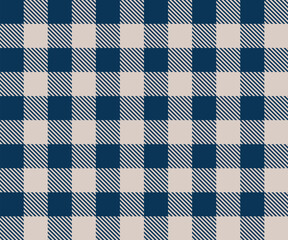 Navy beige classic plaid gingham pattern vector. Traditional blue plaid gingham texture background
