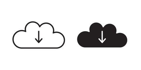 Cloud Download Icon. Vector illustration with stroke and fill on a white background.