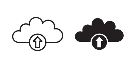 Cloud Upload Icon. Upload arrow ascends into cloud. Vector illustration with stroke and fill on a white background.