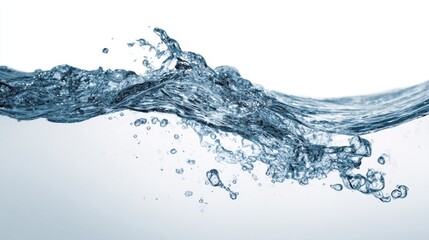 Water is flowing in a wave pattern creating splashes and bubbles. The light reflects off the surface highlighting the movement and clarity of the water.