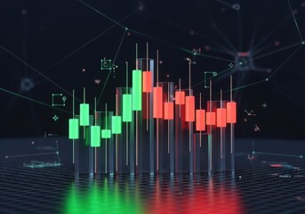 Stock market candlestick chart fluctuating red and green