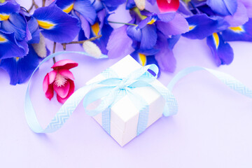 Fresh iris flowers with orchids