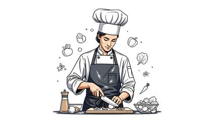 Chef preparing fresh ingredients now isolated on transparent background