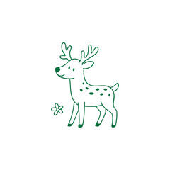 Simple Line Art Deer with Antlers and Flowers