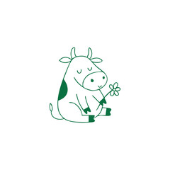 Happy Cow with Flower Illustration