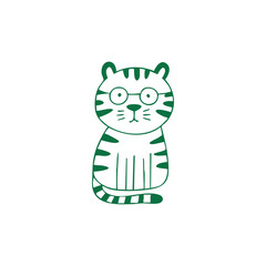 Green Striped Cat with Glasses