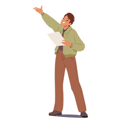 Man aspiring actor character diligently reading script and embodying his role isolated on white