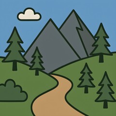 Obraz premium Winding trail through mountain forest illustration