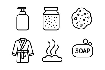 Cleanliness and body care line icons for bathroom, hygiene and spa branding. Perfect for beauty, wellness, bath products and skincare packaging. Vector illustration