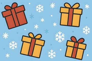 Colorful gift boxes on a snowy background illustration