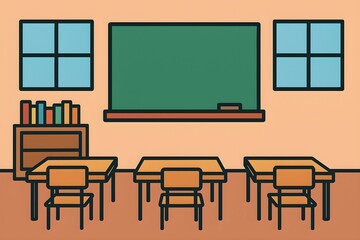 Empty classroom with desks and chalkboard illustration