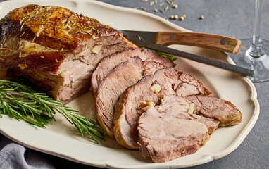 freshly baked pork neck roast