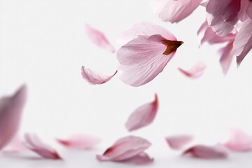 Pink Cherry Blossom Petals Falling On White Background