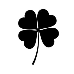 Fototapeta premium Black four-leaf clover silhouette, a timeless symbol of good luck and fortune, perfect for St. Patrick's Day designs, isolated on transparent background.