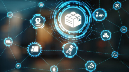 Goods delivery tracking icons show shipping, goods delivery routes, and logistics monitoring. Goods...