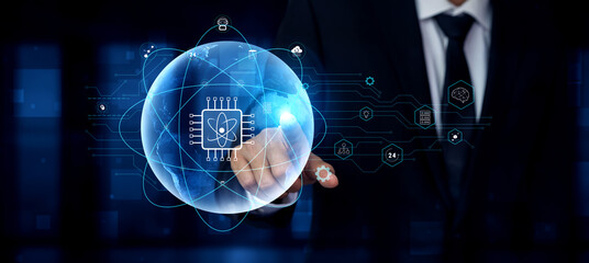 A global quantum computing network for the future of communication and data processing. A worldwide system powered by quantum technology and AI. Motif