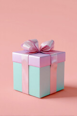 Fototapeta premium Gift box wrapped in pink and blue on a plain background