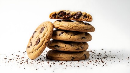 Delicious stack of chocolate chip cookies on a wooden table