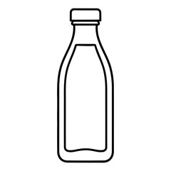 Black silhouette vector icon of a classic beverage bottle with a cap, representing packaging for milk, juice, soda, or water, perfect for product labeling and design concepts.