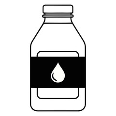 Black silhouette vector icon of a classic beverage bottle with a cap, representing packaging for milk, juice, soda, or water, perfect for product labeling and design concepts.