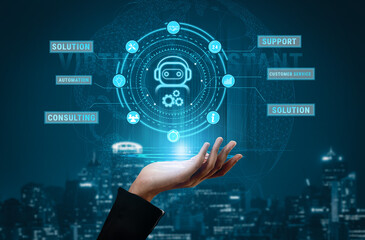 Virtual assistant service providing business support, consulting, and customer service solutions. A concept of 24 7 automation for business efficiency. Motif