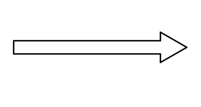 Silhouette of long straight arrow with thin outline. Vector icon of arrow in right direction