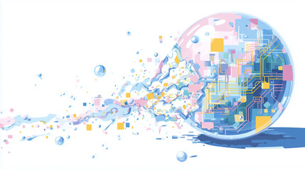 Explosion de la bulle de l&rsquo;IA &ndash; illustration conceptuelle du march&eacute; technologique