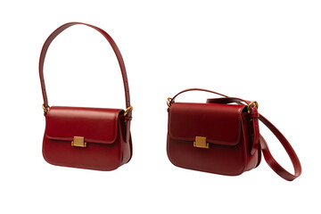 Burgundy shoulder leather bag isolated on white background.