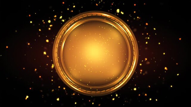 golden frame on a black background with disperse particles glow
