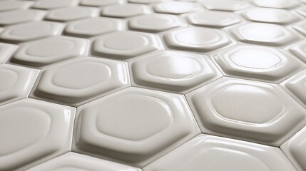 Obraz premium Close-up of a white hexagonal tile pattern with glossy finish and subtle texture image photo