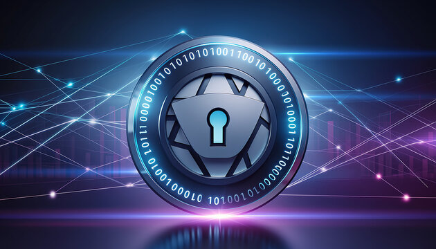 Digital Security Concept Shield Icon, Binary Code, Data Protection, Network, Cyber Safety, Encryption, Cybersecurity, Online Privacy, Internet Security. - Powered by Adobe