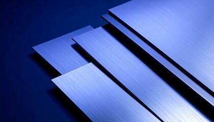青い光に包まれた金属プレートの重なりが美しいテクスチャー