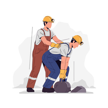Two construction workers demonstrating proper lifting technique for safety.