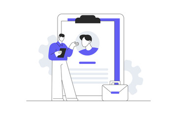 Searching for work, hr agency, team building. Human resources management, personnel hiring, employment contract, job offer. Flat Cartoon Vector Illustration, icon Stylish abstract design landing page 