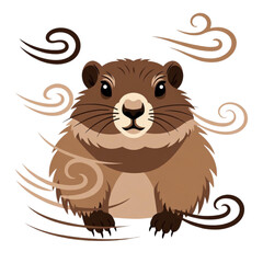 Obraz premium Cute cartoon groundhog with swirling wind elements illustration