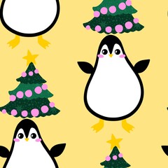 Christmas animals seamless penguin pattern for wrapping paper and fabrics and kids print