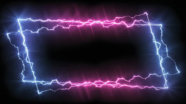 Electric frame neon lightning thunder energy abstract geometric shape glowing purple blue light effect tech futuristic background template modern banner