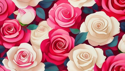 vibrant pink and white roses seamless floral background pattern