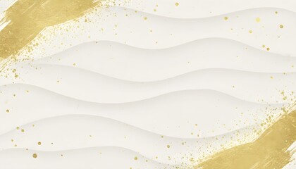 Elegant abstract background with flowing golden brush strokes and shimmering glitter accents on a textured off-white surface.