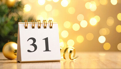 December 31 calendar design with golden bokeh for New Year celebrations