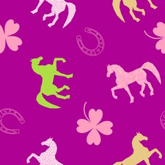 Fototapeta premium Christmas animals seamless horse pattern for wrapping paper and fabrics and party and kids print