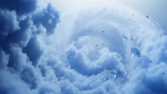 Ethereal Blue Clouds with Abstract Geometric Shapes