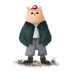 Cute bear wearing streetwear fashion style illustration on transparent background