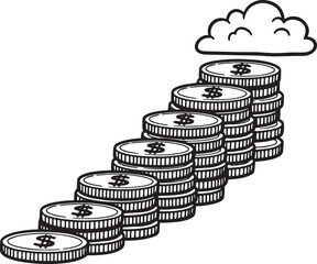 Financial Growth Ladder: Dollar Coin Stacks Leading to the Cloud