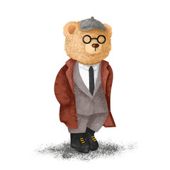 Cute bear wearing vintage gentleman fashion style illustration on transparent background