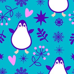 Christmas animals seamless penguin pattern for wrapping paper and fabrics and kids print