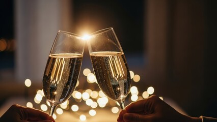 New Year celebration background with two toasting glasses